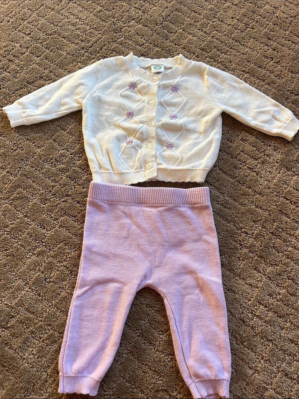 Little Me Cream Knit Cardigan with Lavender Flower Embroidery